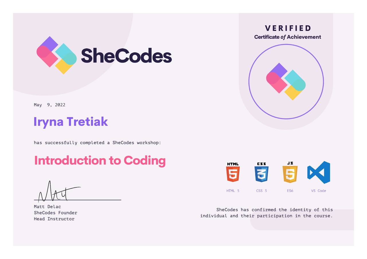 Certificate SheCodes Basic