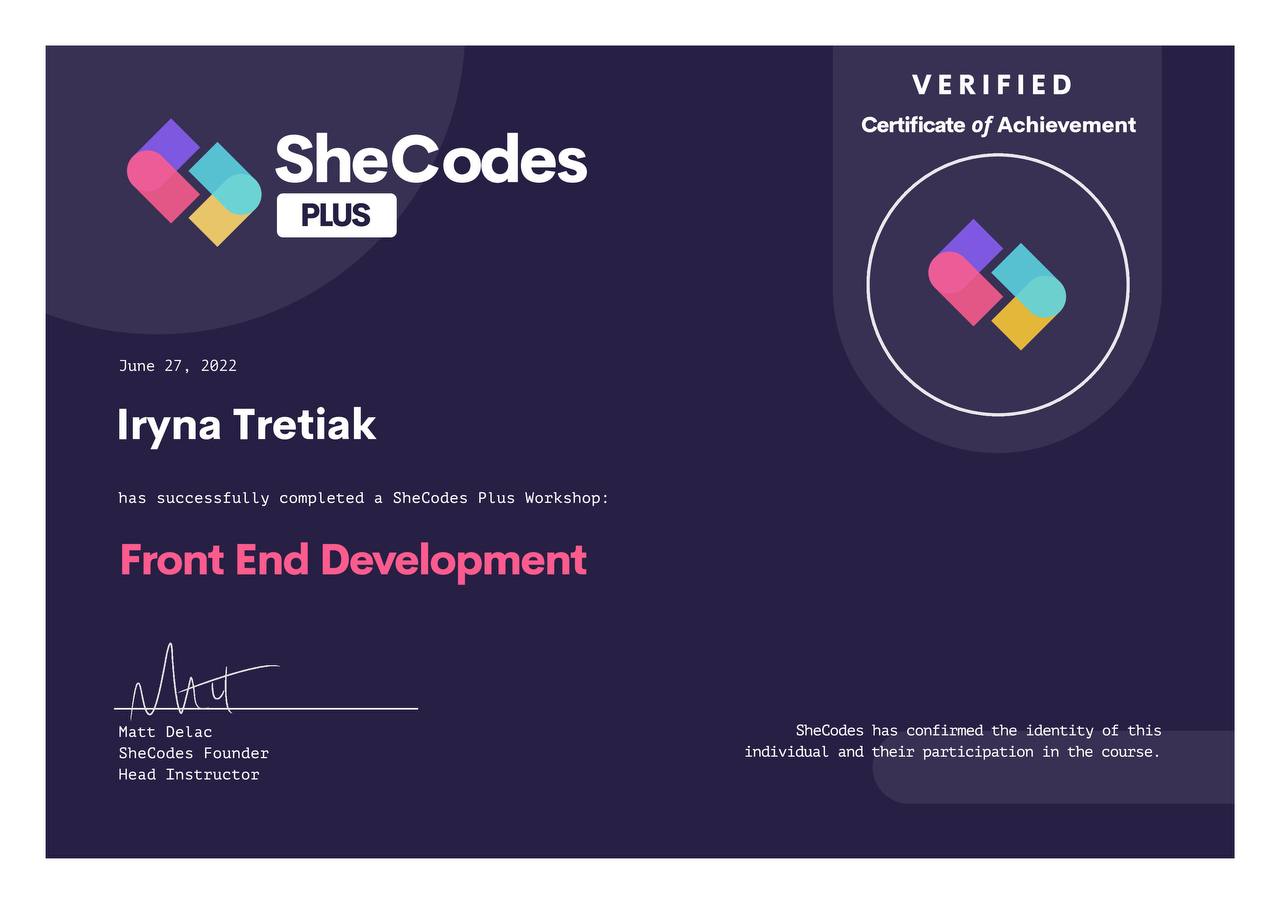 Certificate SheCodes Plus