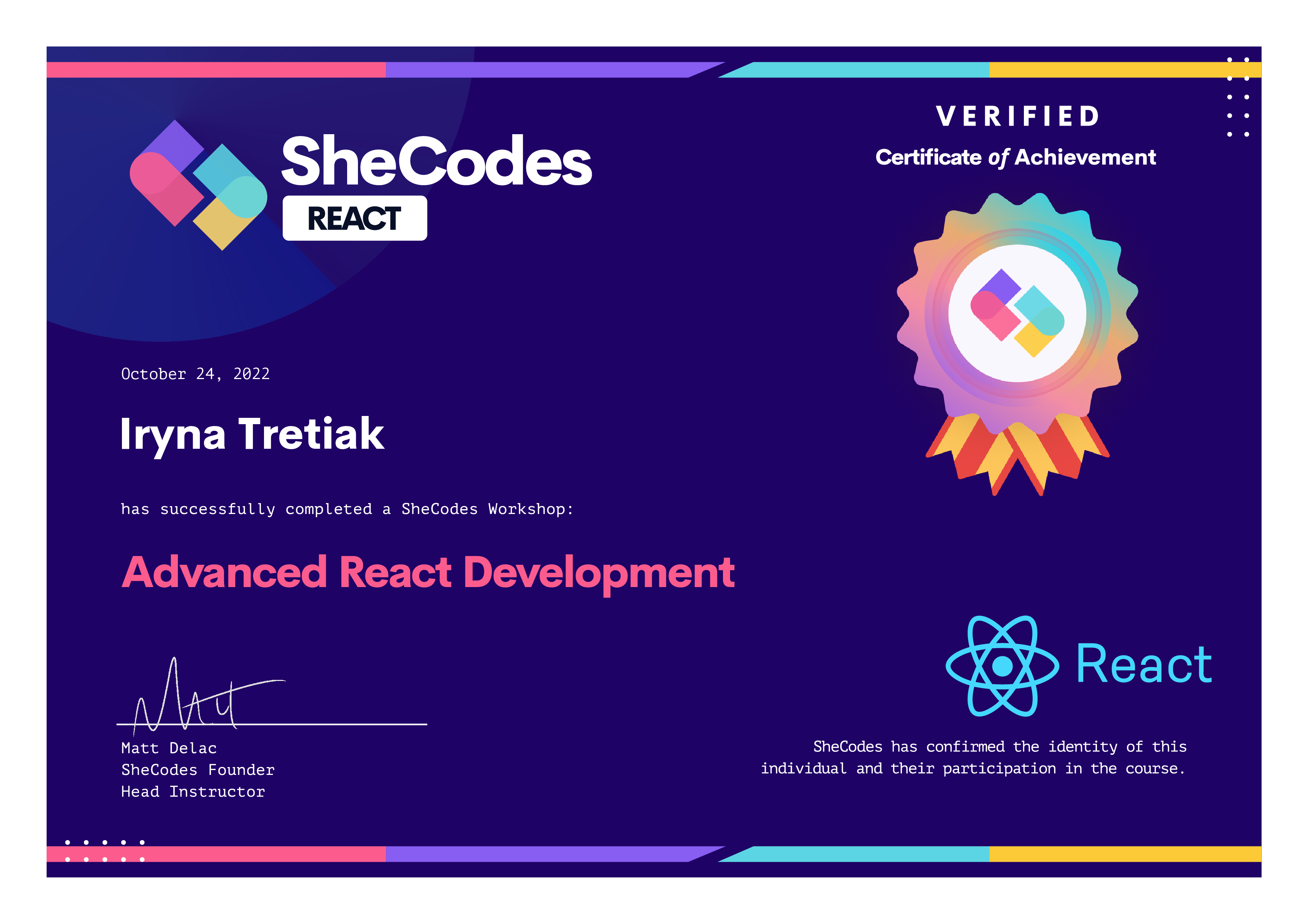 Certificate Advanced React Developer